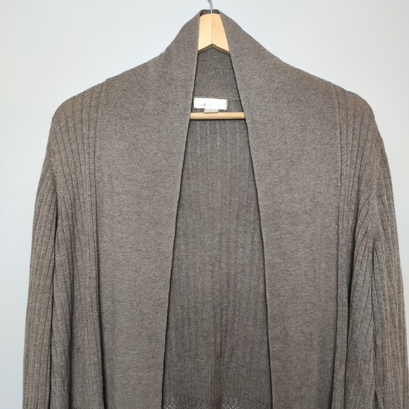 Seduction Open Front Cardigan with Vertical Ribbing Shawl Style Collar Small - Picture 2 of 10